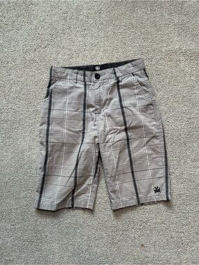 Vintage Micros Shorts Mens Size 12 Gray Plaid Chino Skater Flat Front Casual Y2K